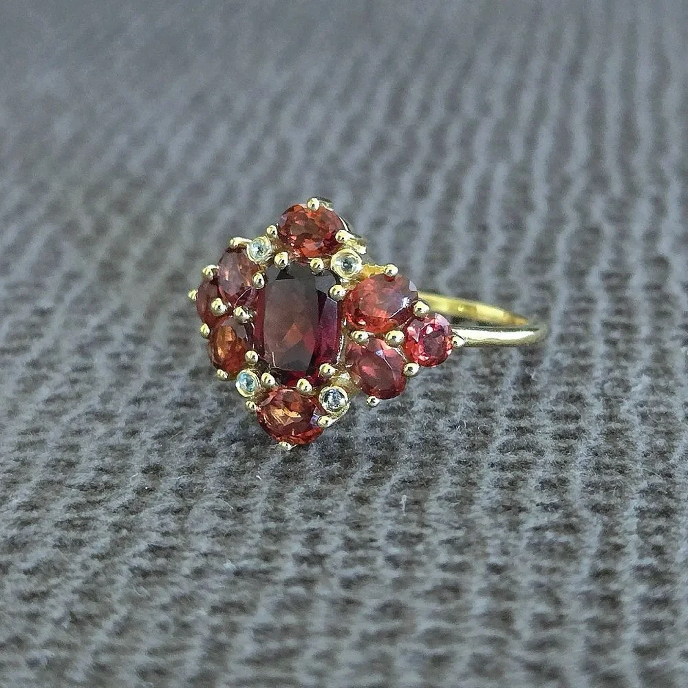 Shivam Garnet Cluster with White Topaz Ring💍 - NWT